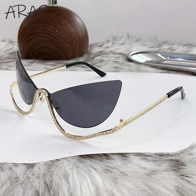 Sexy Cat Eye Rimless Luxury Brand Rhinestone Sun Glasses