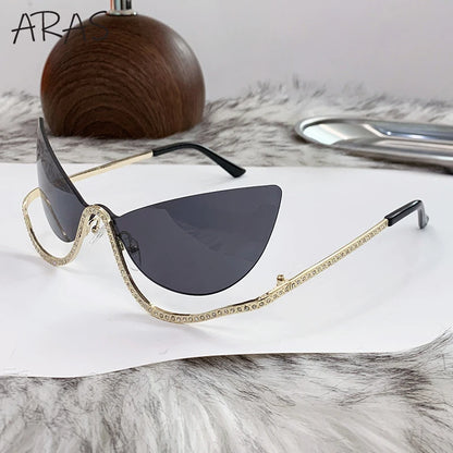 Sexy Cat Eye Rimless Luxury Brand Rhinestone Sun Glasses