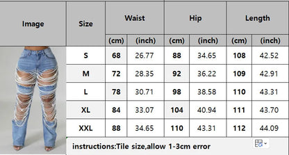 Ripped Straight Diamonds Chain Stretch High Waist Jeans Pants