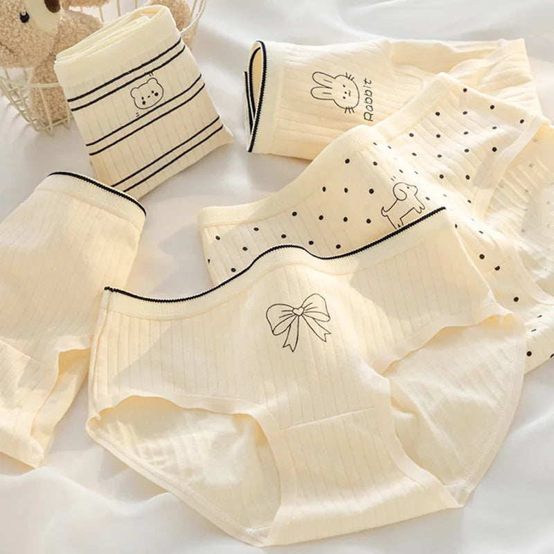 5Pcs/Lot Cotton Sexy Mid-Rise Lingerie