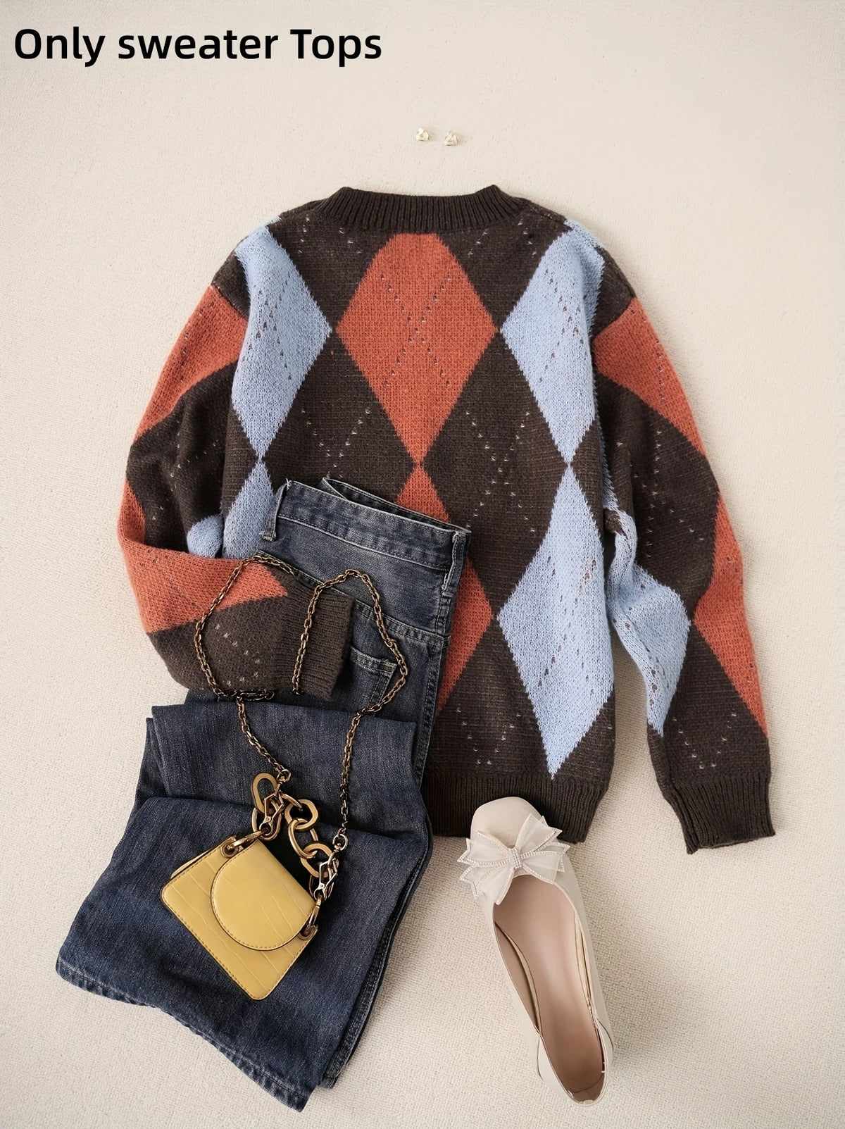 Classic diamond plaid contrast color pullover sweater
