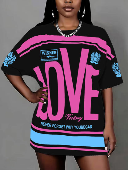 Plus size letter print T-shirt pullover