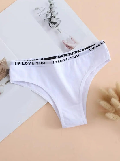 6PCS Letter Print Wide Waistband Cotton Bikini Panties Set
