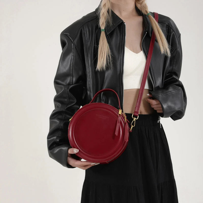 Crossbody Round Small Handbag Leather Shoulder Bag