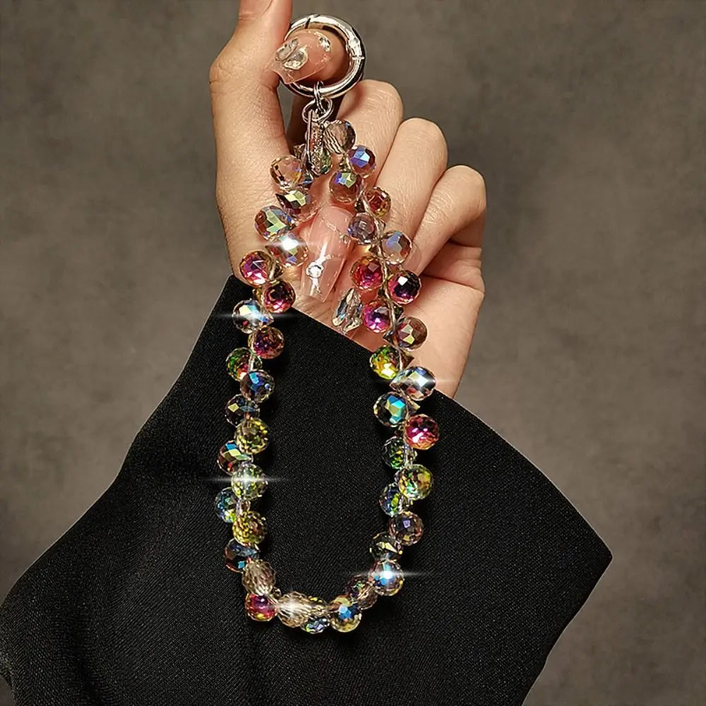 Colorful Mobile Phone Lanyard Chain Stylish Glitter Crystal Bead Pendant Keychain