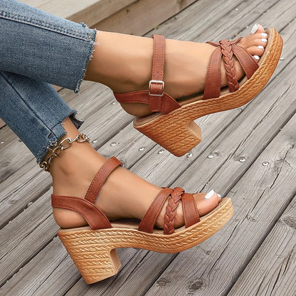 Braided High Heels Chunky Platform Gladiator Sandals