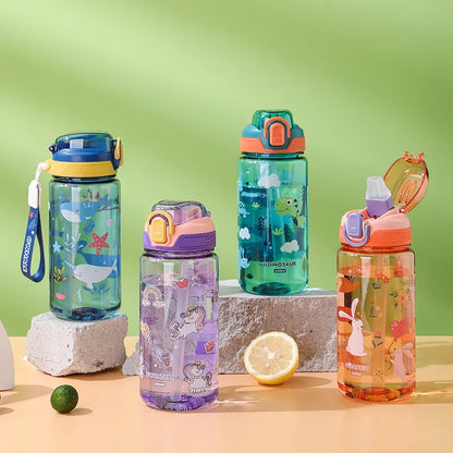 600ml Cartoon Animal Water Bottle Portable Safety Lock Cute Straw Cup