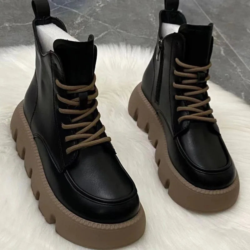 British Style Thick Sole Elevated Short Boots