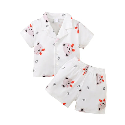 0-3 Years Cartoon Cute Pattern Short Sleeved Top+Shorts Set