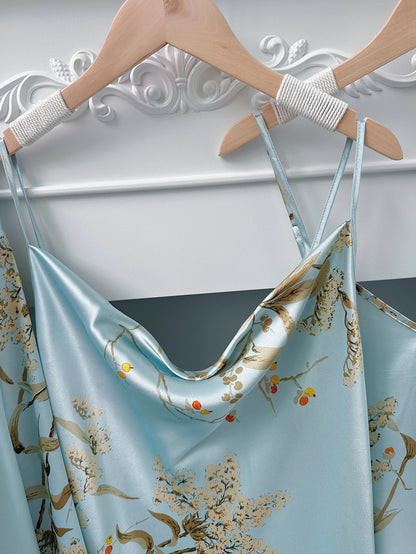 5pcs Floral Print Long Sleeve Robe Cami Dress Pajamas Sets