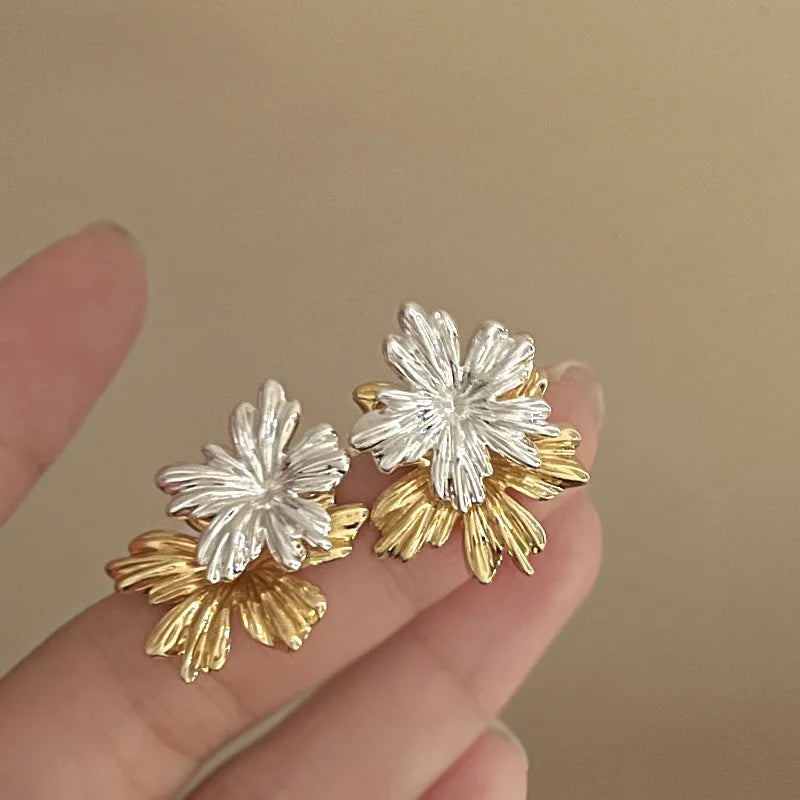 Stainless Steel Metal Splice Stud Earrings