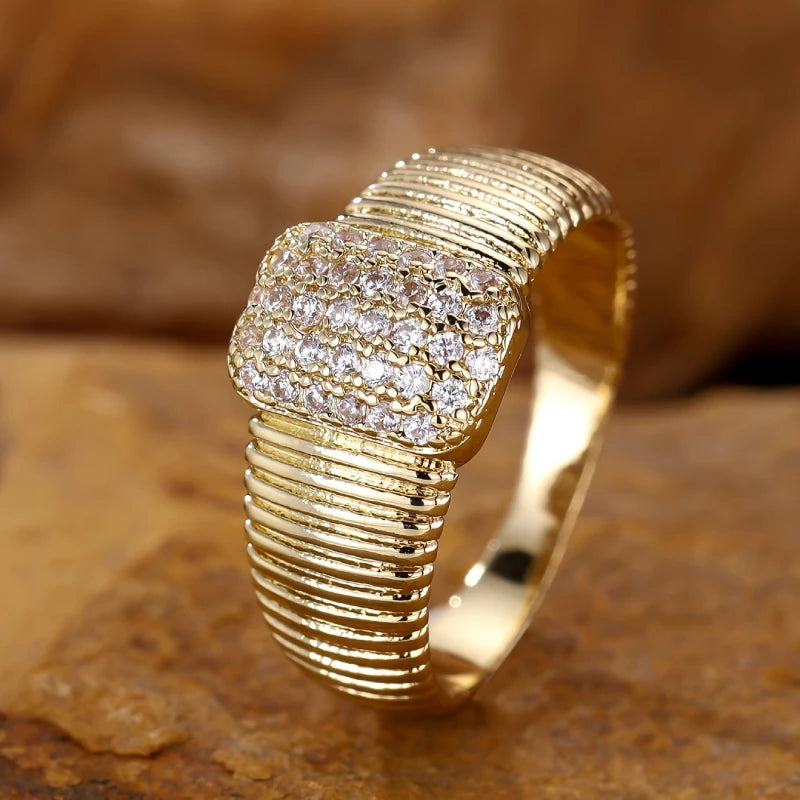 Huitan Bright Cubic Zirconia Gold Bridal Rings