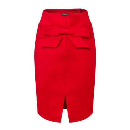 Knee Length High Waist Elegant Slit Bow Skirt