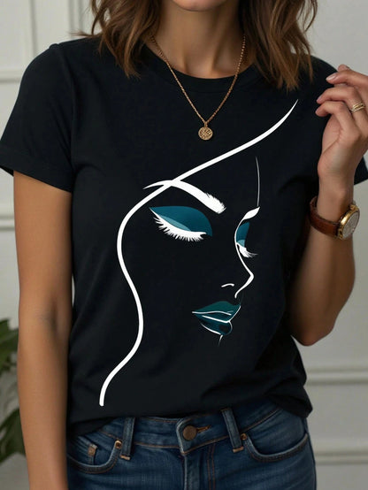 Abstract Face Line Art Graphic Print T-Shirt