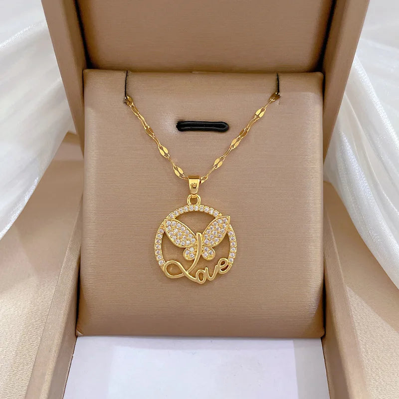 Heart Butterfly Stainless Steel Pendant Necklaces Jewelry