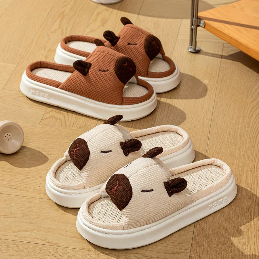 Cute Cartoon Flax Indoor Slippers Home Shoes