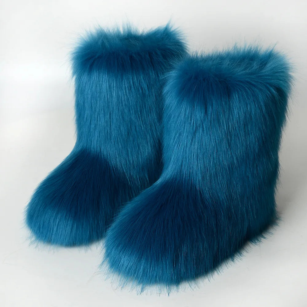 Snow Luxury Furry Faux Fox Fur Boots