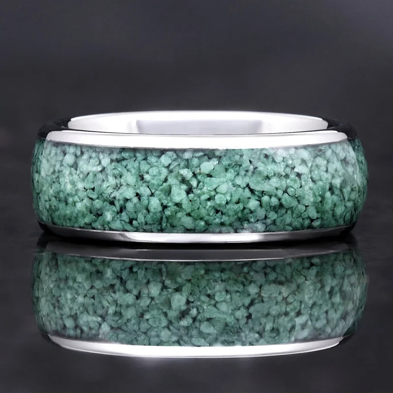 8mm Stainless Steel Ring Inlaid with Blue Pattern Drip Polishing Rings