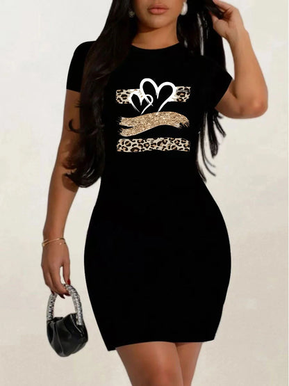 Short sleeves Casual Graphic Round Neck Loose Fit Dress