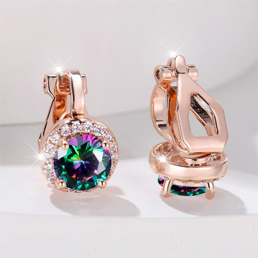 Mystic Rainbow Crystal Round Stone Clip Earrings