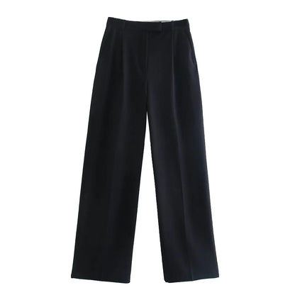Front Zipper Straight High Waist Chic Pants