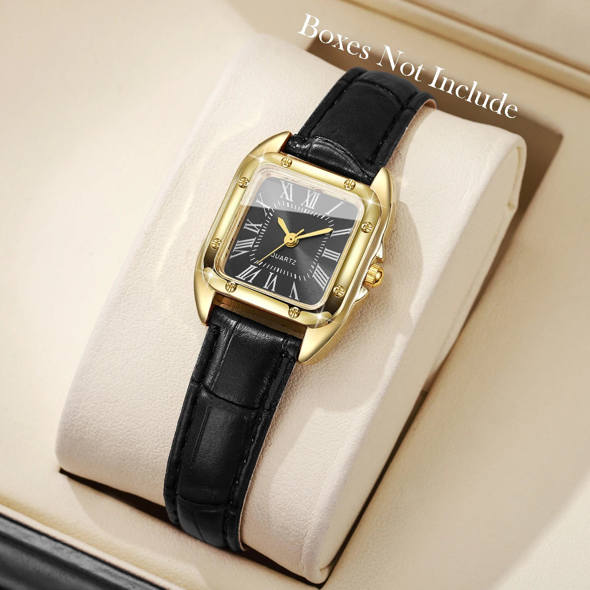 Square Leather Strap Roma Dial Quartz Watch