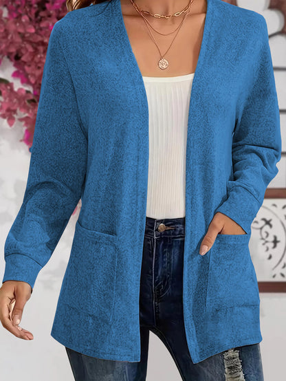 Autumn chic casual solid color pocket thin plus size jacket cardigan