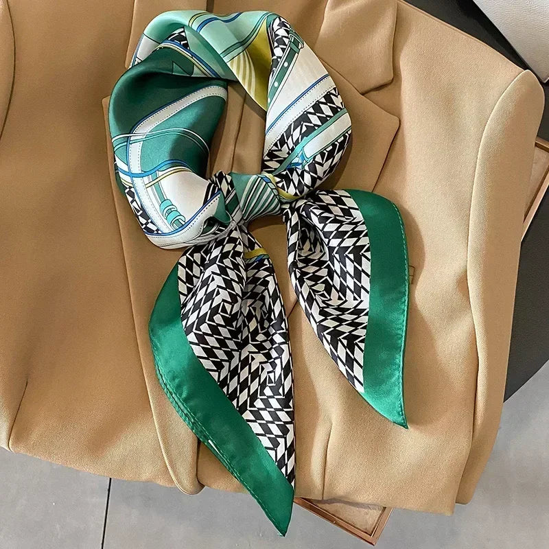 Luxury Silk Square Scarf Soft Satin Horse Hairband Hijab Headband Shawl