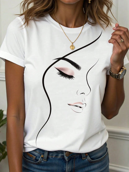 Abstract Face Line Art Graphic Print T-Shirt