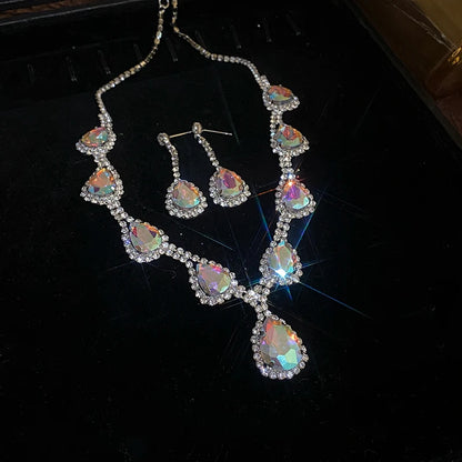 Inlaid Red Rhinestone Necklace Earring Set