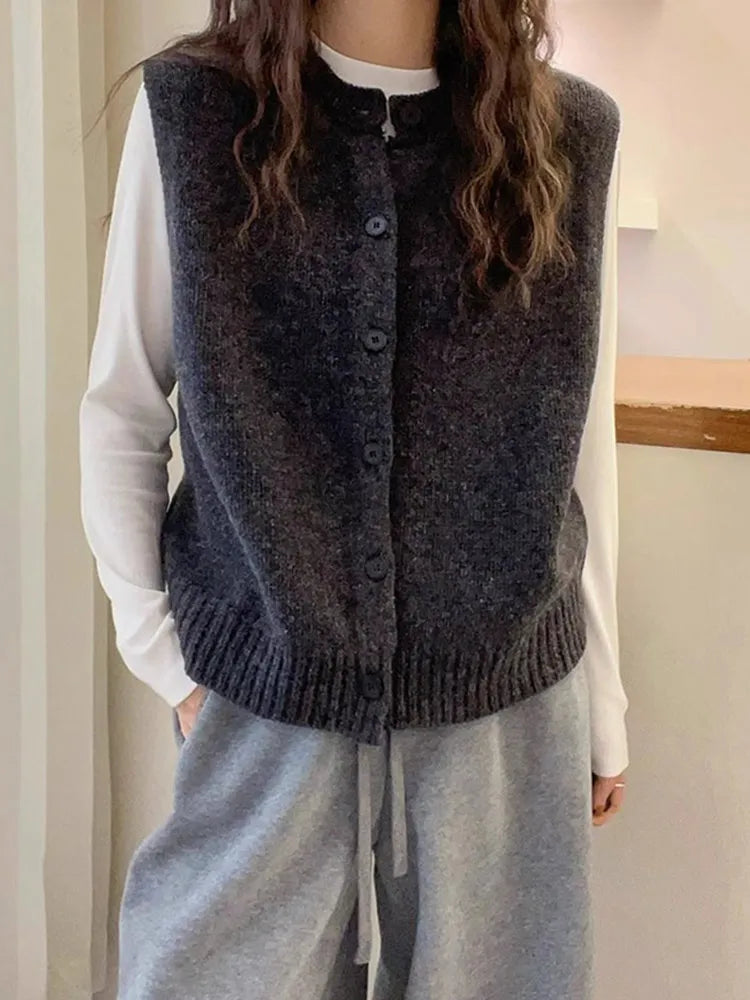 Knitted Sleeveless O-Neck Knit Vest Outerwears Sweaters