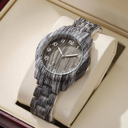 Casual Wooden Pattern Plastic Band Quartz Watch