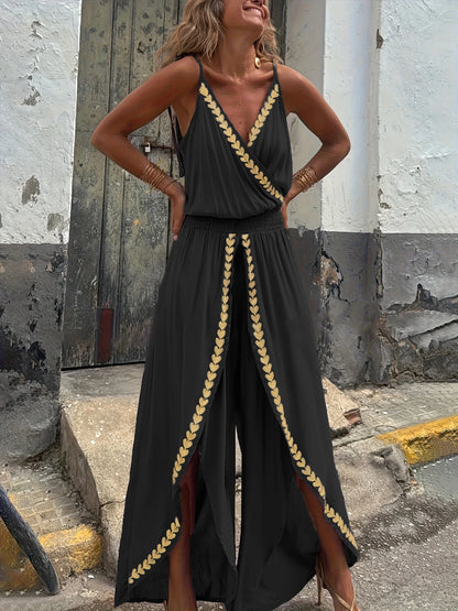 Casual Purple Gold Embellished Jumpsuit
