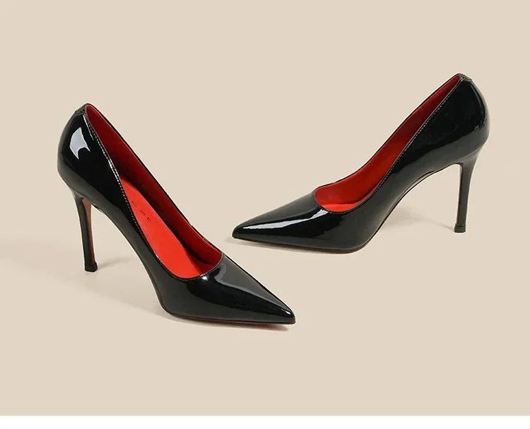 Black Red Sole High Heels Sexy Leather Shoes