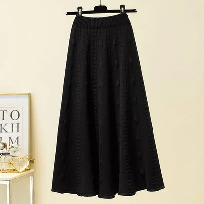 Autumn Winter Knitting Long Elegant  High Waist Elastic Soft Midi Skirts