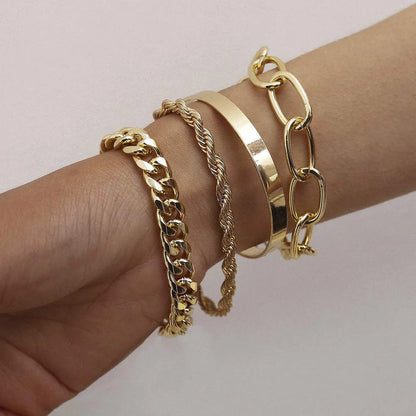4pcs Punk Curb Cuban Chain Bracelets Set