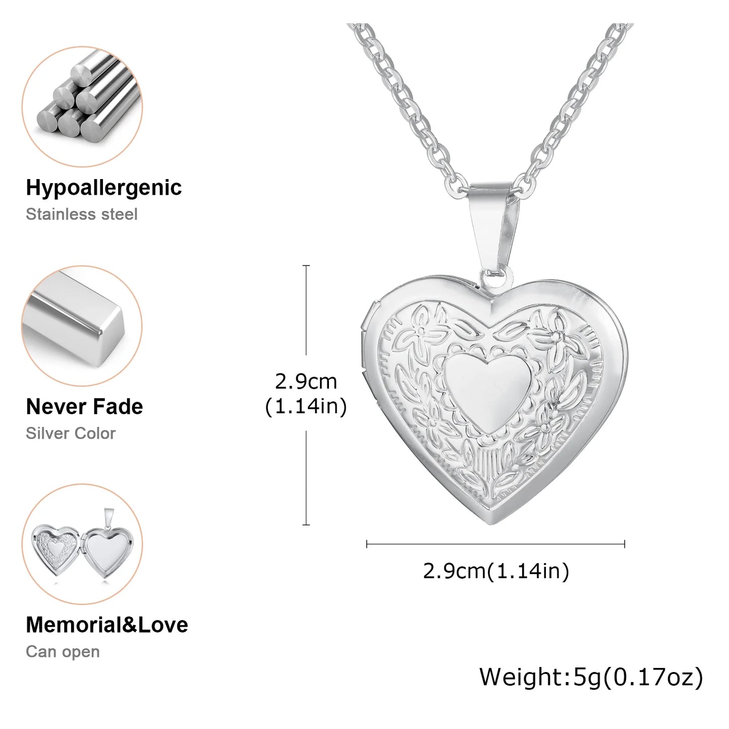 Photo Frame Glossy Stainless Steel Necklaces