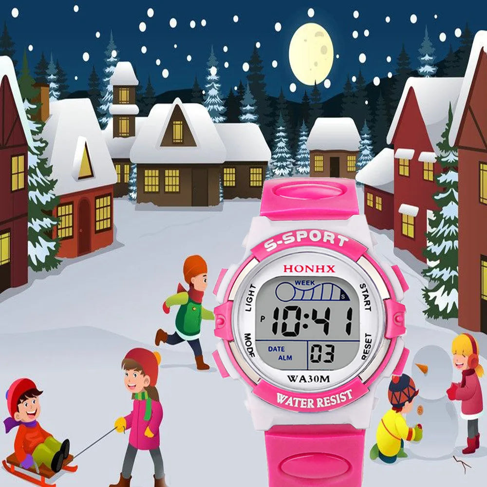 Kids Electronic Sports Color Luminous LED Dial Waterproof Multi Function Watch