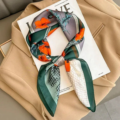 Luxury Silk Square Scarf Soft Satin Horse Hairband Hijab Headband Shawl