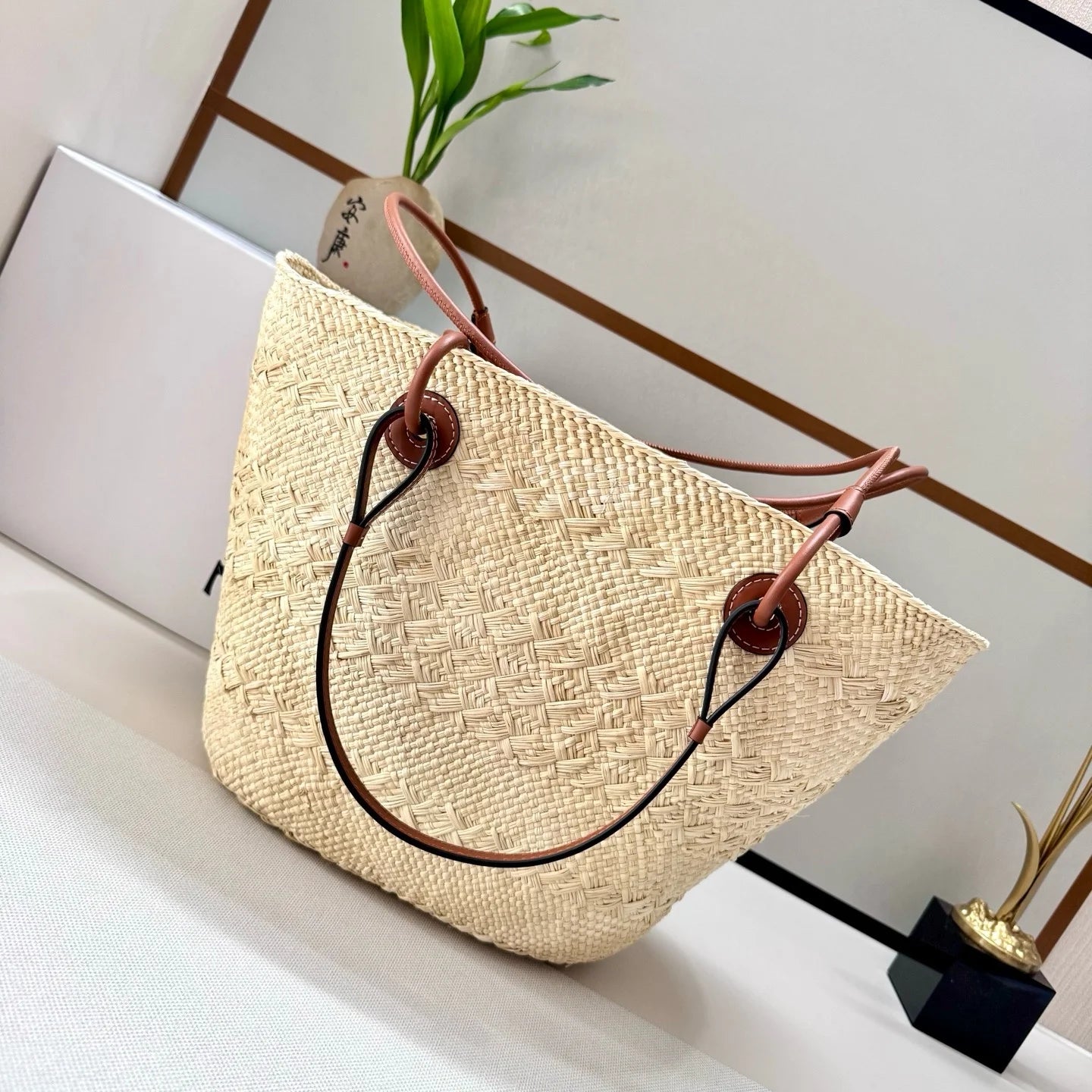Handmade Raffia Straw Bohemian Woven Crochet Tote Shoulder Bag