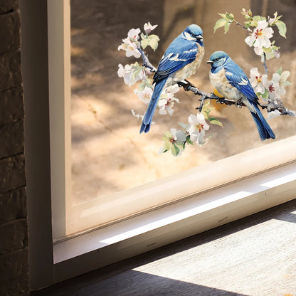 1PC Blue tree branches birds glass display windows door stickers wall stickers