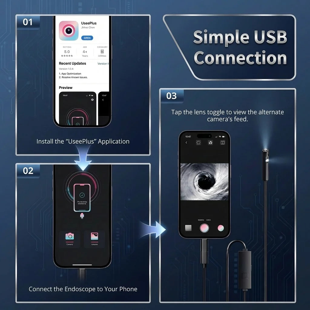 3-in-1 8mm Endoscope Camera HD Inspection Camera Type-C Mini Borescope