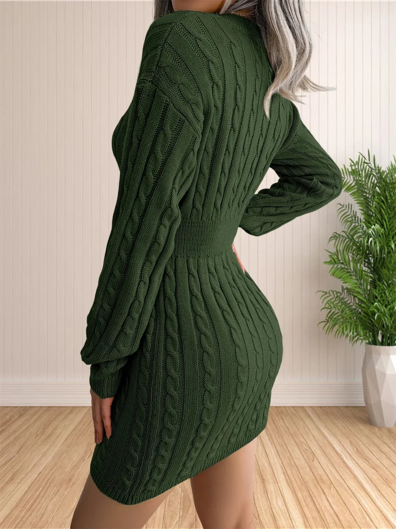 Sweater Cocktail V Neck Knitted Dress