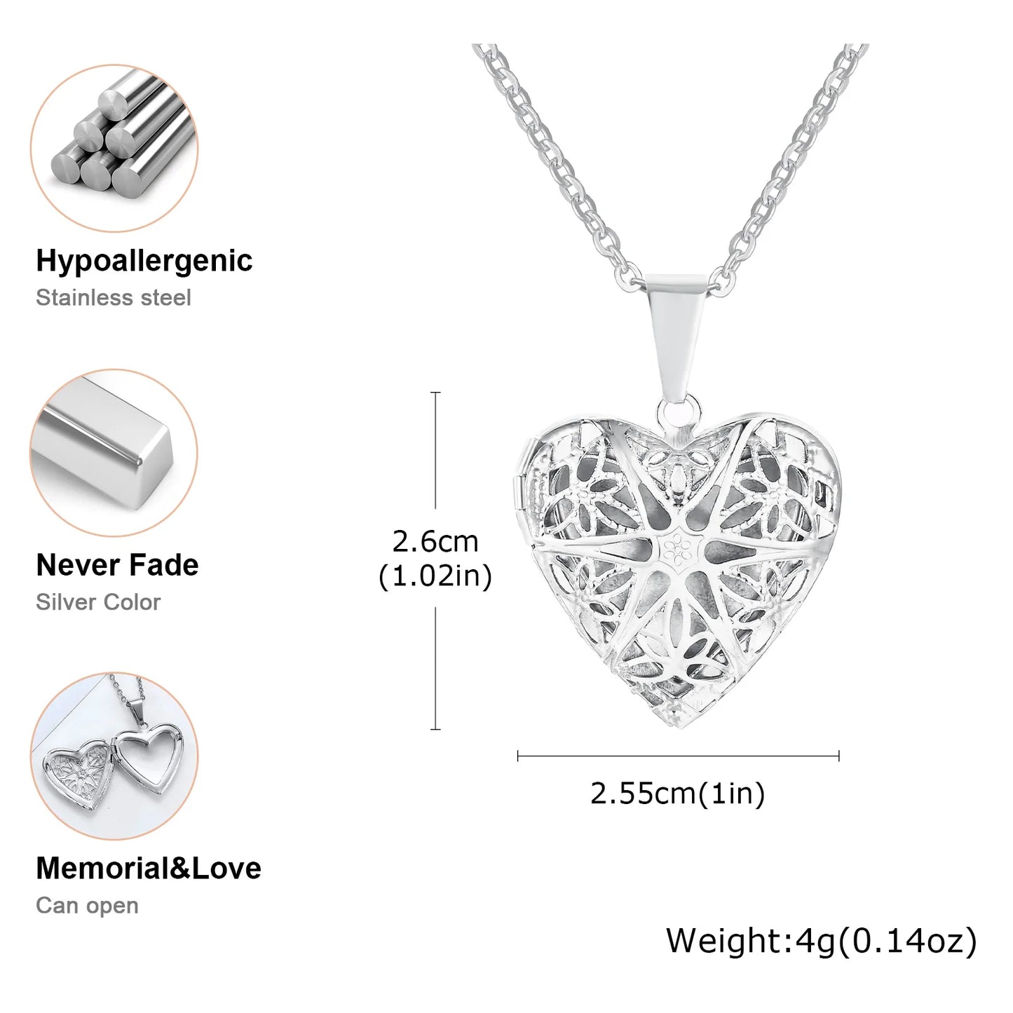 Photo Frame Glossy Stainless Steel Necklaces
