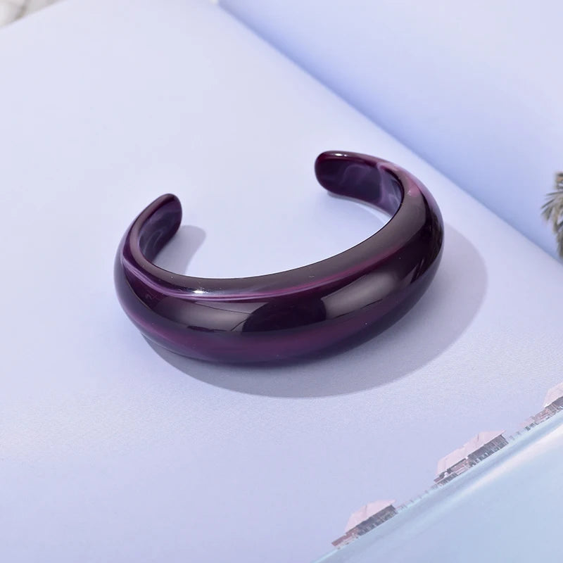 Exaggerated Jelly Colored Curved Cuff Bracelets