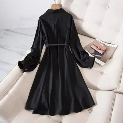 Polo Neck Single-Breasted Knee Length Dress
