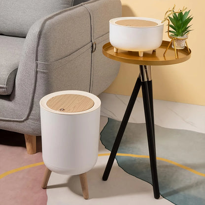Round Trash Can With Lid White Garbage Can