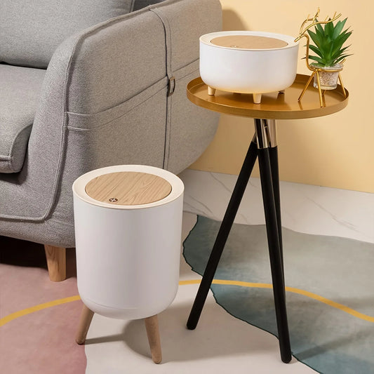 Round Trash Can With Lid White Garbage Can