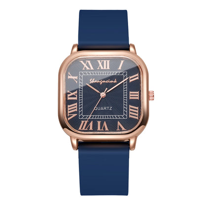 Square Silicone Roma Dial Quartz Wristwatch