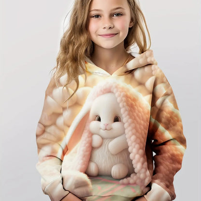Long Sleeve 3D Cute Bunny Print Spring Fall Casual Hoodies